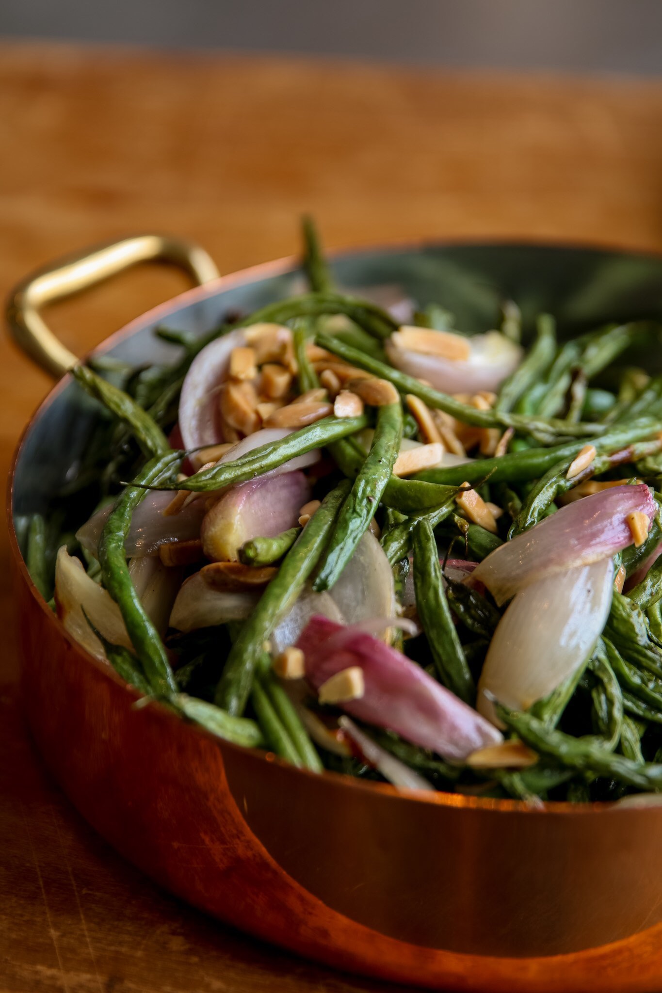 Air Fried French Green Beans with Shallots and Slivered Almonds